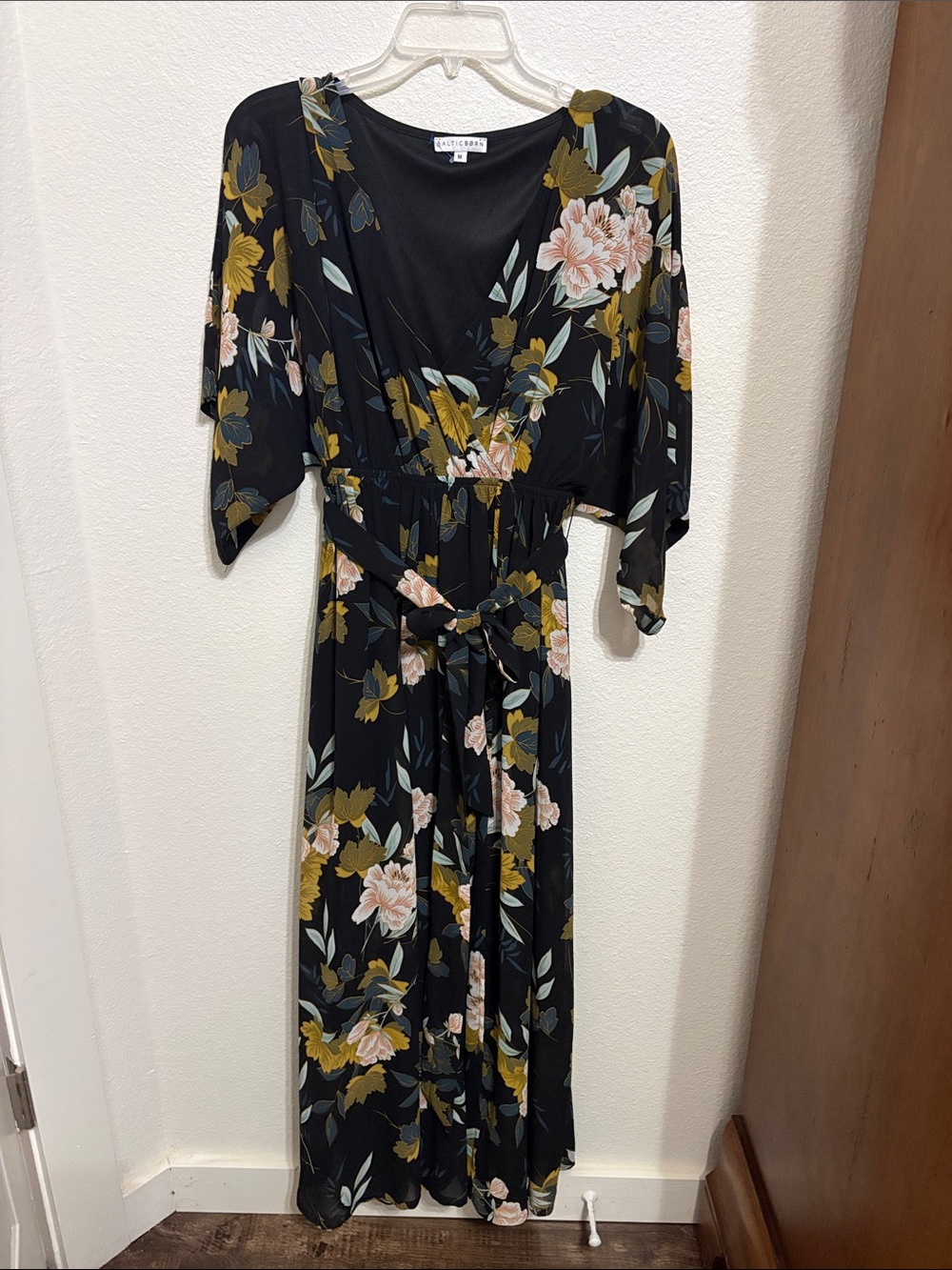 Arizona Jean Company Black Floral Maxi Dress with Pink & Mustard Blooms